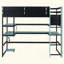 Lit mezzanine en bois avec bureau, support de rangement latéral, tablettes multiples et lumière RVB-37978926-37978920
