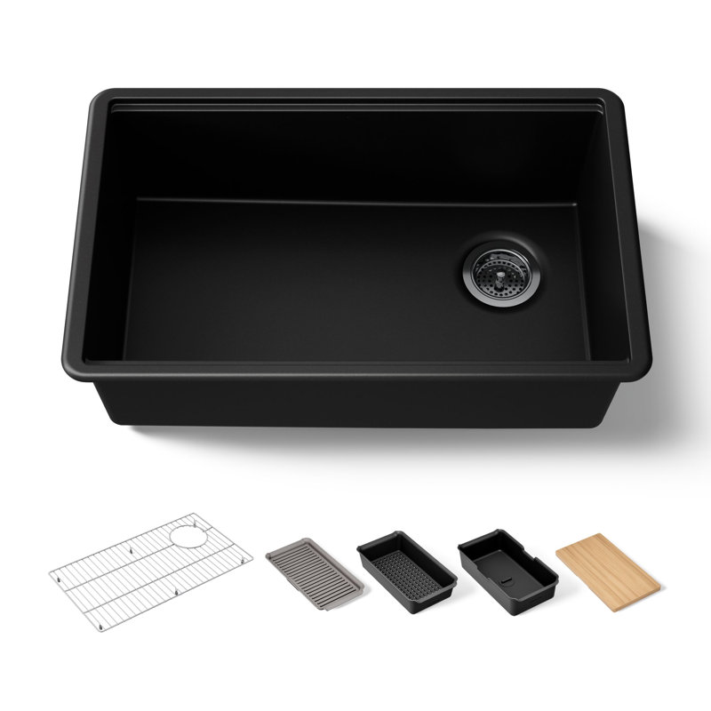 Billings Undermount Single-Bowl Workstation Kitchen Sink, Matte Black