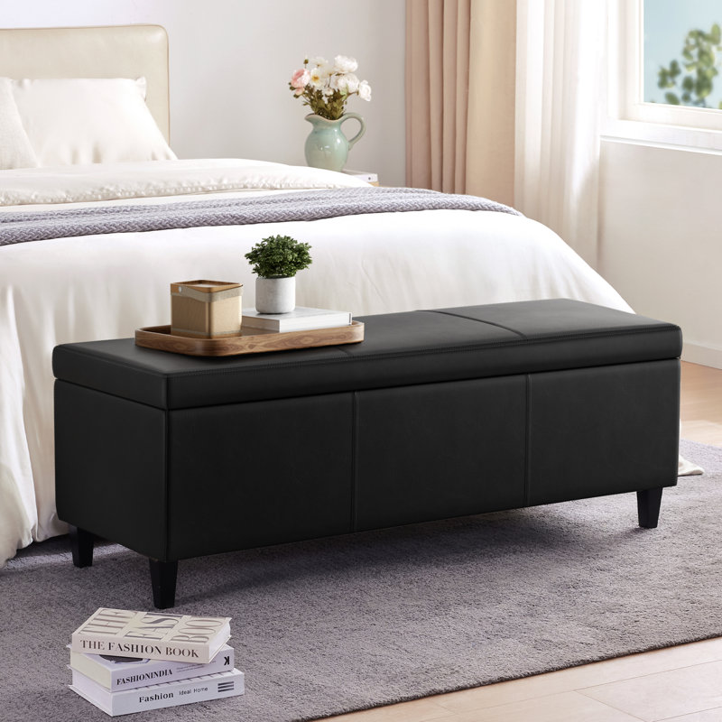 Faux Leather Upholstered Storage Bench, Black