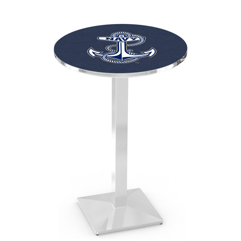 Round Metal Base Dining Table, Chrome, US Naval Academy