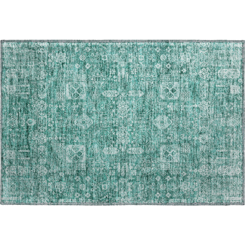Premium Machine Washable Cerrito Teal Rug, Rectangle 1'8" x 2'6"