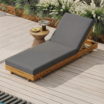 Ensemble de chaises longues en bois massif Acacia, dossier inclinable extérieur réglable à 6 positions avec coussin résistant à l'eau pour la cour de la piscine