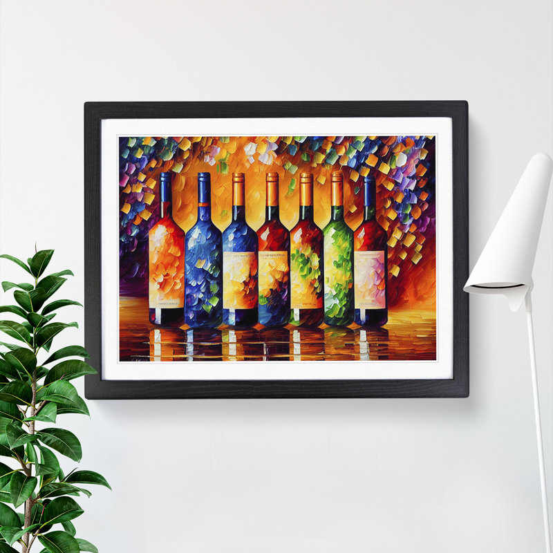 XH1022-10166X Wine Bottle Painting Vol.1 - Single Picture Frame Painting, Black, 25cm H x 34cm W x 2cm D