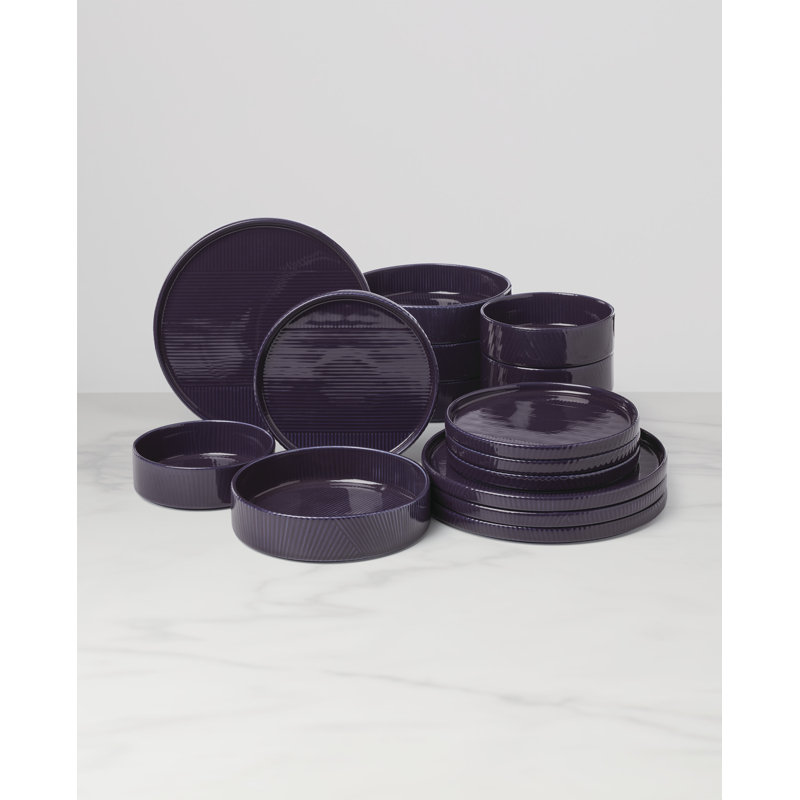 Modulus 16-Piece Dinnerware Set, Vapor, Black