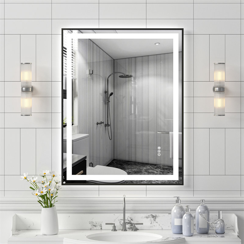 Éclairage avant et arrière à DEL 28 po x 36 po avec miroir trempé (miroir inclus seulement), Noir