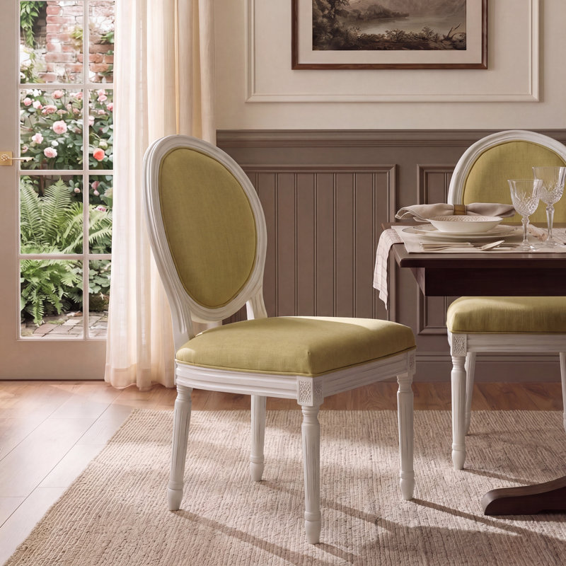 Denholme 19.8'' H Linen Upholstered Side Chair, Green, Cream