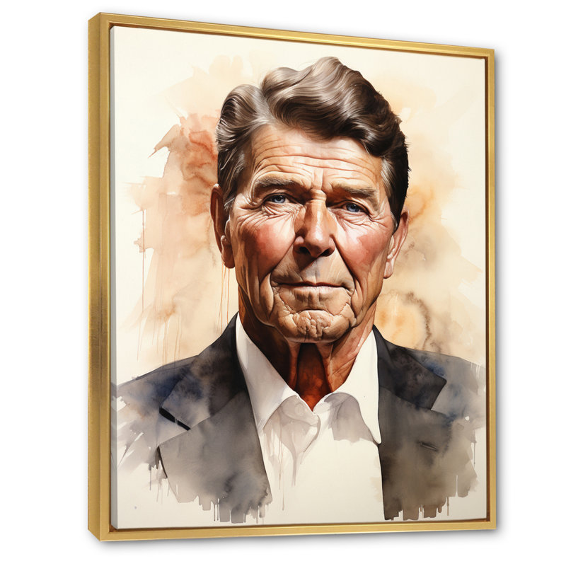 «Ronald Reagan President Portrait» - impression d'art sur toile, président / politique, Cadre flottant doré