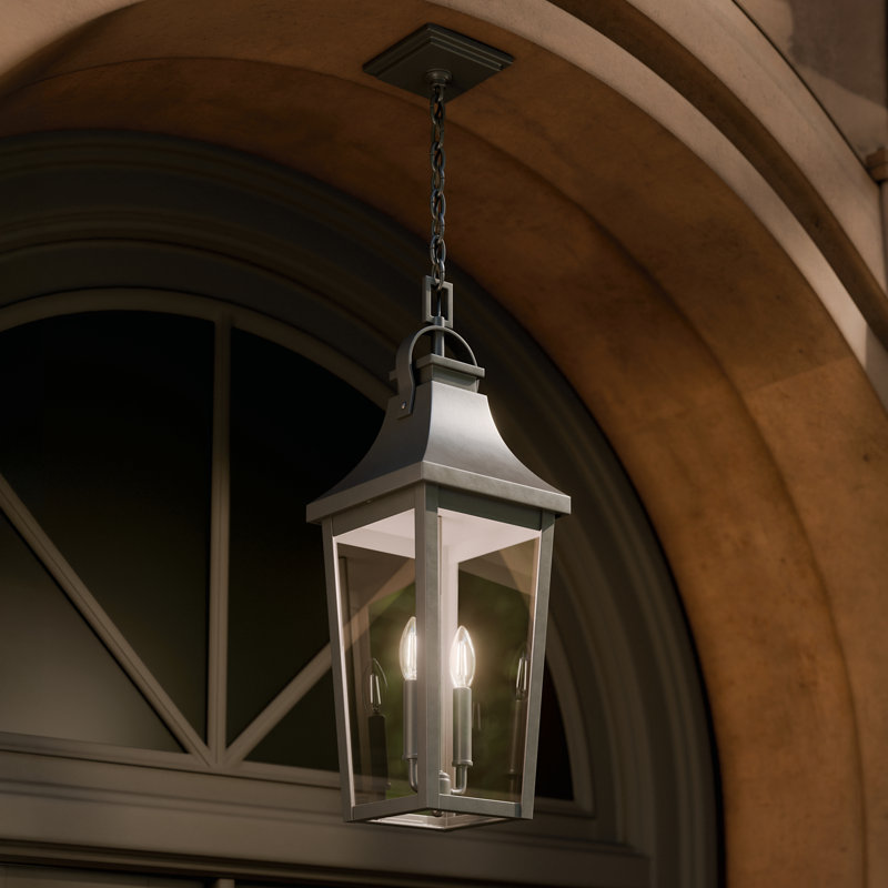 Luminaire suspendu d'extérieur 2 lumières 24,75 po avec verre transparent Cleary Cleary, Bronze vieilli