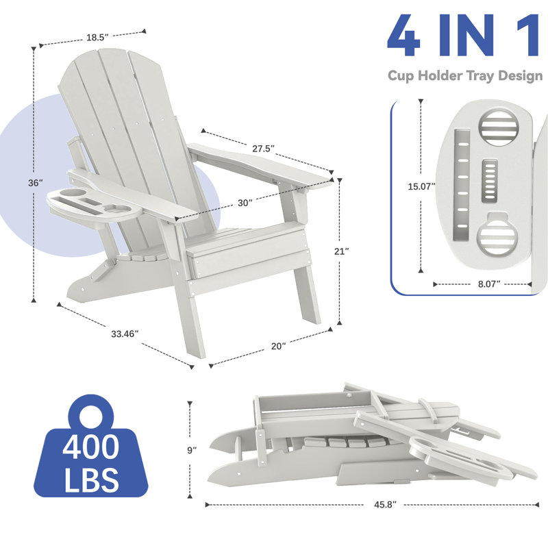 Hdpe Folding Adjustable Adirondack Chair Set Of 4, White