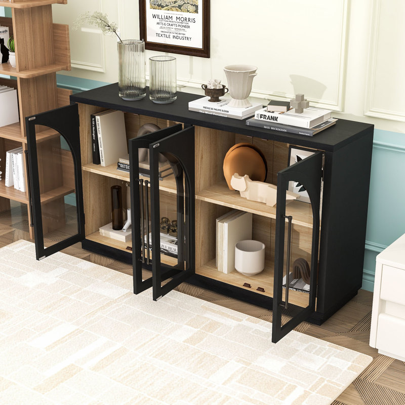 Buffet avec portes en verre et tablettes réglables, Noir