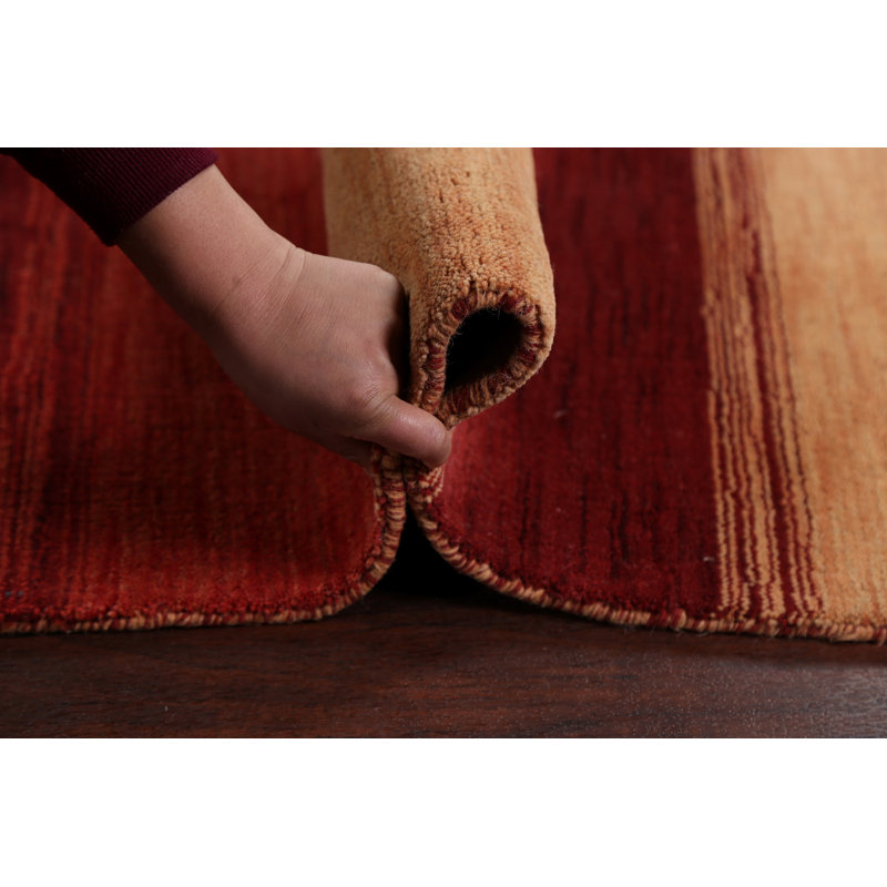 Tapis unique en laine noué à la main Gabbeh nouvel âge rouge et brun 8 pi 3 po x 10 pi 4 po Andeana