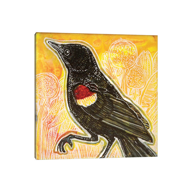 «Red Winged Blackbird» par Lynnette Shelley, impression sur toile tendue, H 12 po x l 12 po x P 0,75 po