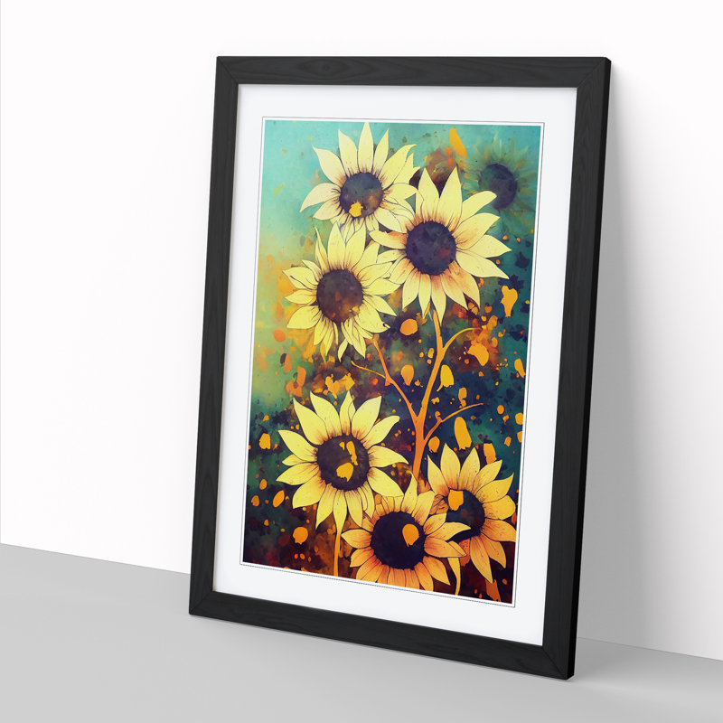 Sunflower Paint Splatter Vol.2 - Picture Frame Print, Black, 64cm H x 25cm W x 2cm D