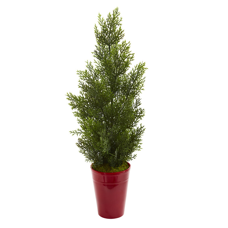 Cèdre artificiel 20,5 "en pot de fleurs, Rouge