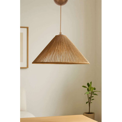 Beige Macrame Chandelier, Adjustable Height 5.5 - 21.0 in, Ø13.8 in, Plastic Body, E27 Socket Max 40W | Elegant Home Lighting Fixture | Perfect for Living Room, Dining Room & Entryway Decor | Stylish & Functional Design