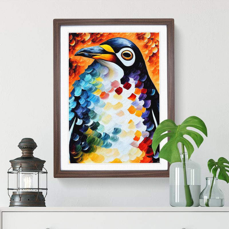 XC1022-3498X Penguin Portrait No.2 - Wrapped Canvas Print, 64cm H x 46cm W x 2cm D, Walnut Framed