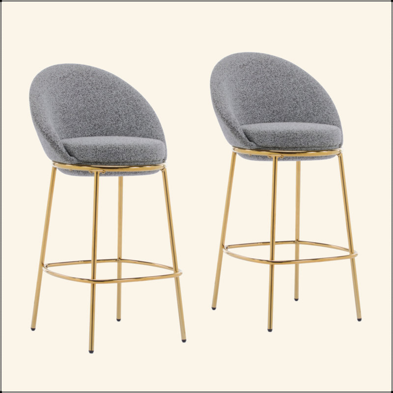 Ensemble de 2 tabourets d'intérieur revêtus de métal, structure plaquée or et revêtement mixte, Gris