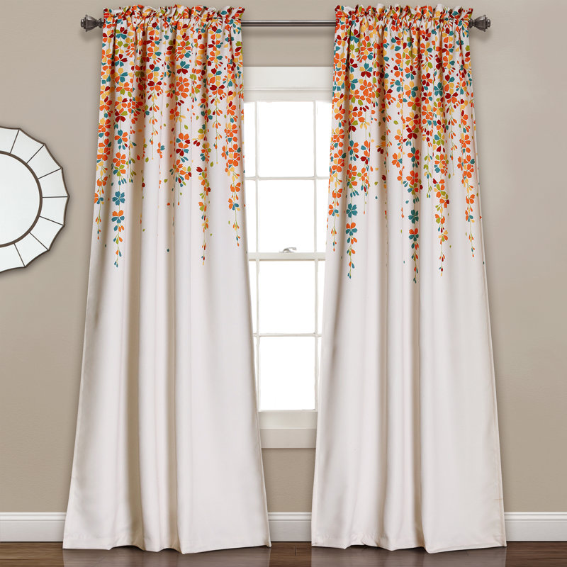 Room Darkening Curtain Pair, Turquoise/Tangerine, 132cm W x 160cm L
