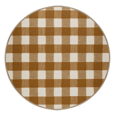 Machine Washable Checkered Brown Area Rug