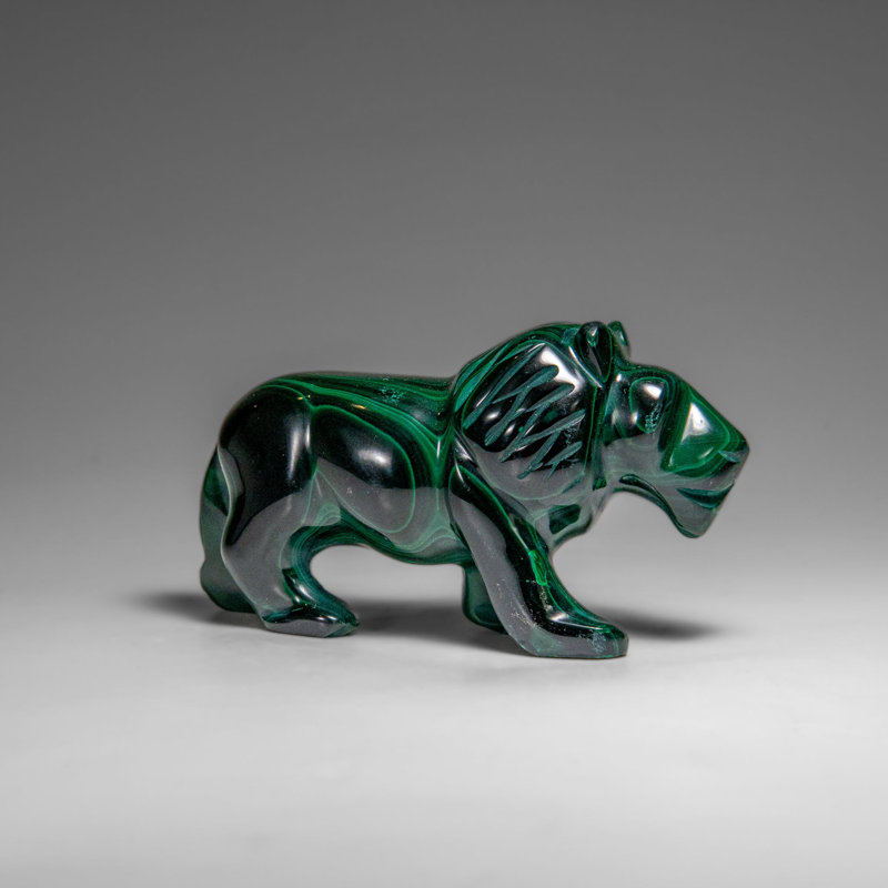 Genuine Polished Malachite Lion Carving (272 Grams)
