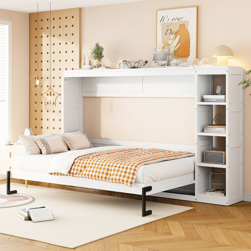 Lit blanc avec bibliothèque - solide et stable. Économisez de l'espace efficacement. Vaste choix de rangement. Pas de sommier tapissier. Lambdas Omega à assemblage simple