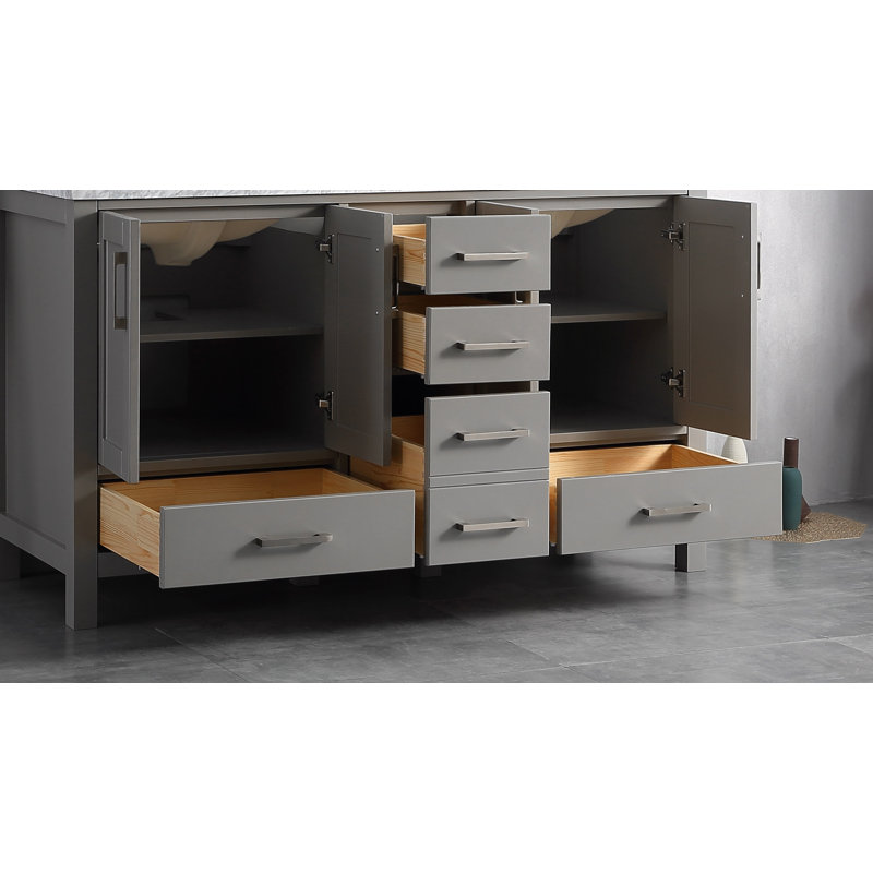 Meuble-lavabo à double cuve 60D x 22 Uckfield, Quartz Calacatta, gris