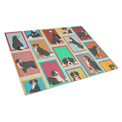 Lots of Bernese Mountain Dog Glass Cutting Board Large