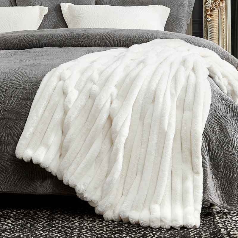 Jeté douillet en fausse fourrure pour canapé, chambre à coucher, salon, Très grand lit, Blanc
