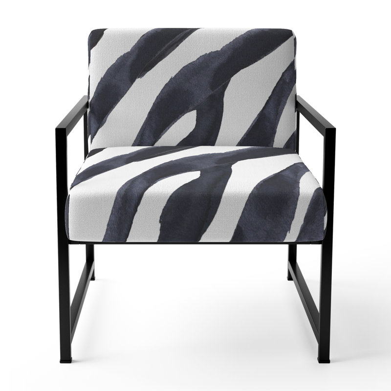 Zebra Striped - Upholstered Cabin & Lodge Accent Arm Chair, Black/White, Black