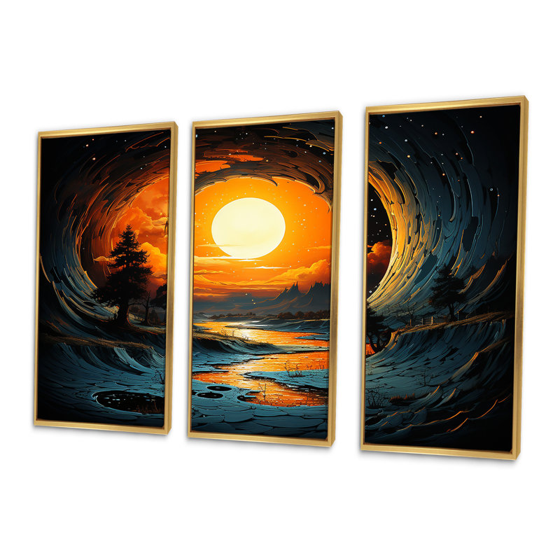 Sunset Waves - Beach Wall Art, Gold Floater Framed, 28" H x 36" W