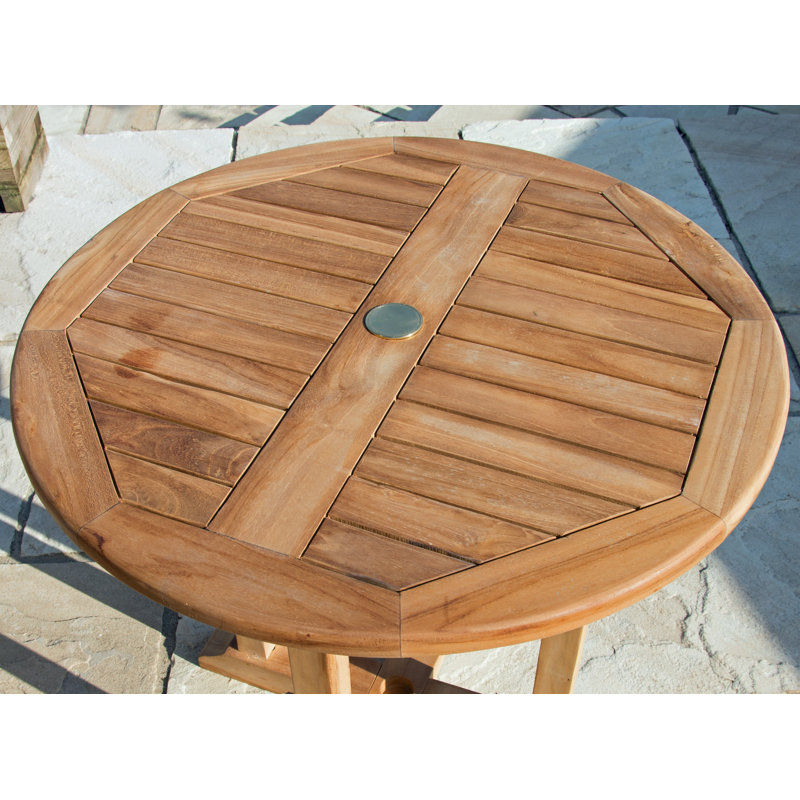 Deauville Round Teak Solid Wood Outdoor with Umbrella Hole Bistro Table - 80 cm W 80 cm D