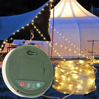 32.8Ft 100 Warm Leds, 8 Modes With Power Bank & Flashlight, USB-C Charging For Camping, Emergencies, Outdoors