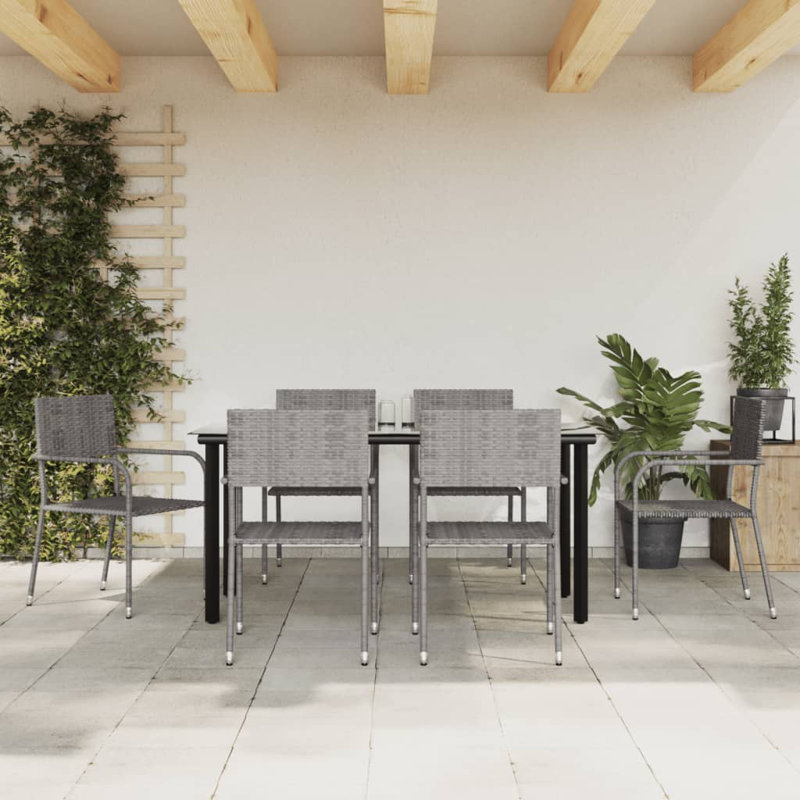 Lindasue Wicker Patio Dining Set with Rectangular Table, Black, 4, 29.1" H x 63" L x 31.5" W