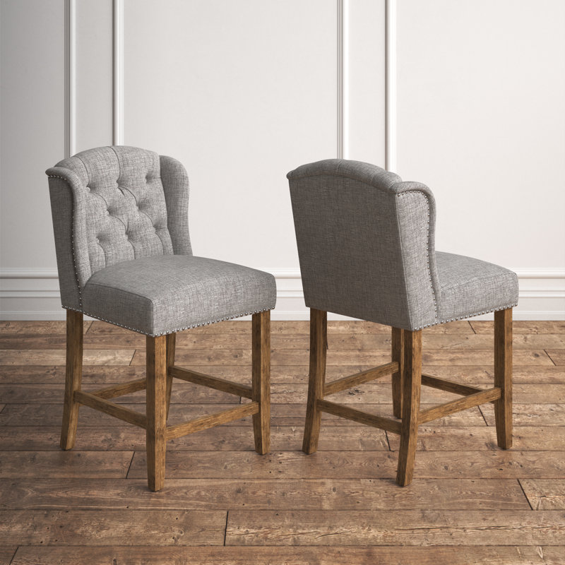 Rhuardhi Counter Stool, Grey Linen, Bar Stool (30.25" Seat Height), Natural
