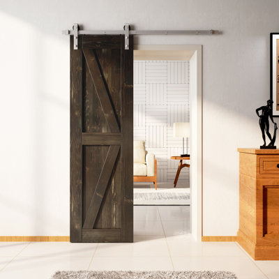 Porte en bois de pin massif non assemblé avec quincaillerie d'installation en nickel brossé Arrow Design