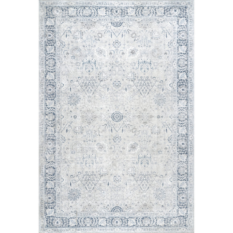  Bayberry Vintage Machine Washable Gray/ Light Blue Area Rug, Runner 2'6" x 10'