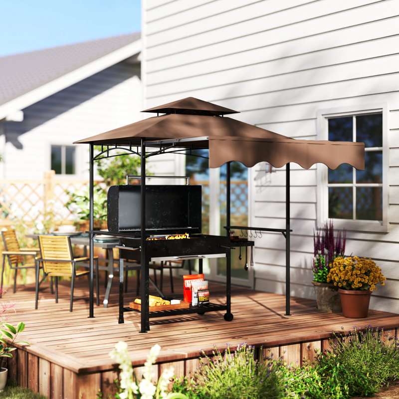 8' x 5' Grill Gazebo, Double Tiered Barbecue Gazebo, Brown, Brown