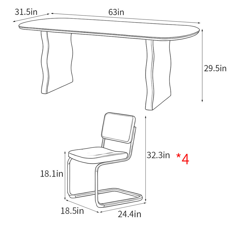 Ensemble de table de salle à manger de style français, H 29,5 po x L 63 po x l 31,5 po