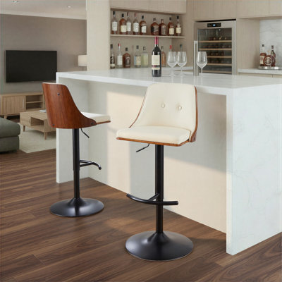 Archaimbaud Adjustable Faux Leather Bar Stool with Rounded T Footrest