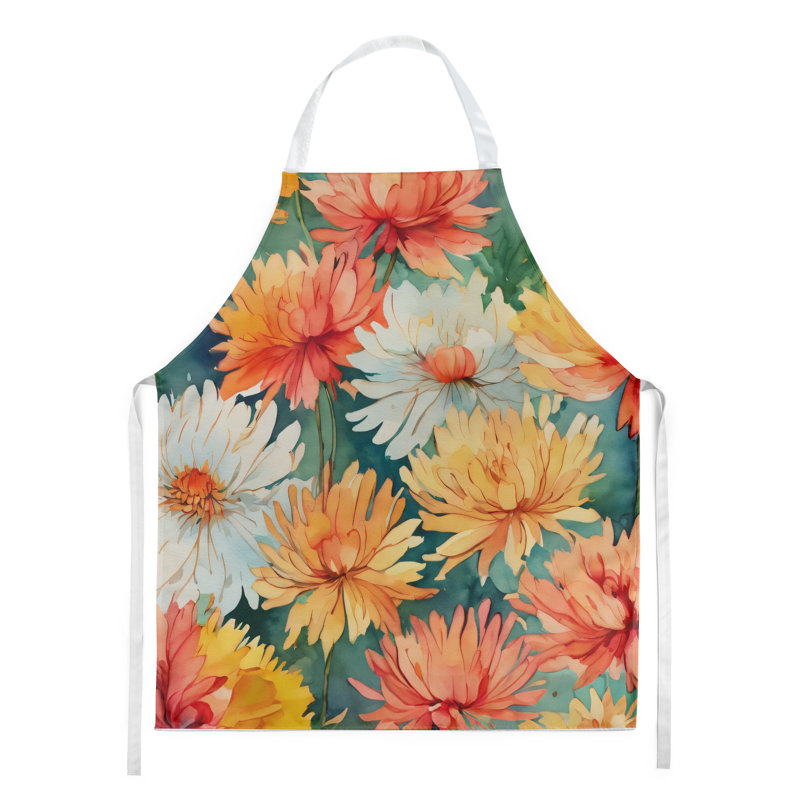Chrysanthèmes dans un tablier aquarelle