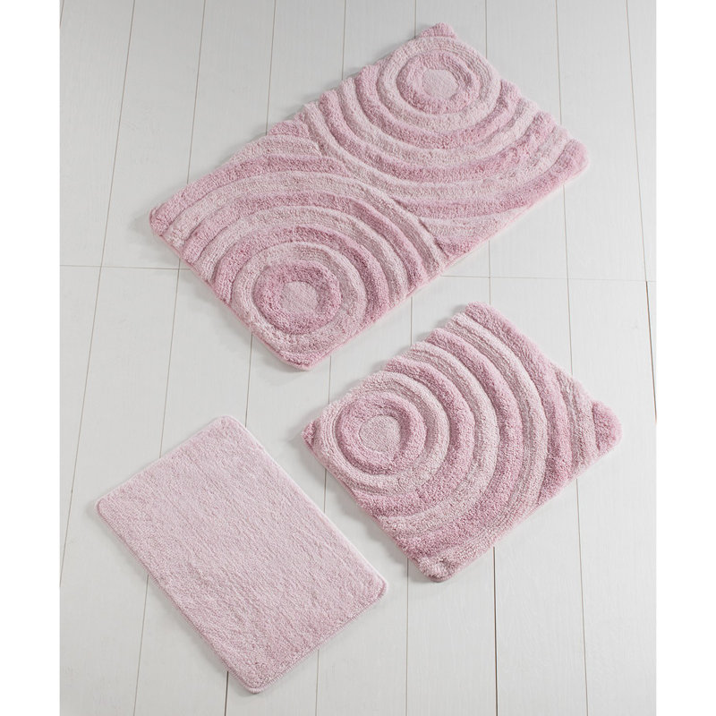 Ensemble de tapis de bain en acrylique Rodan (3 pièces), couleur poudre | 100% acrylique, antibactérien, antidérapant | Comprend 15,7 x 23,6 po, 19,7 x 23,6 po, 23,6 x 39,4 po | Lavable à la machine, doux et confortable pour votre salle de bain