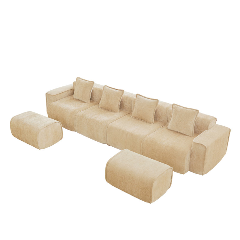 Streamlined Design Modular 4 Seat U Shape Sectional Boneless Sofa With French Edge Piping, 31.1" H x 138.58" W x 59.84" D