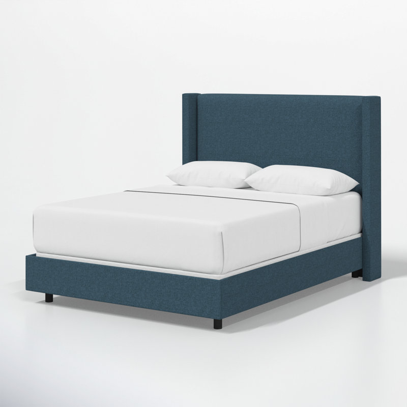 Lit tapissier standard Hanson, Grand, Lin texturé bleu marine Zuma