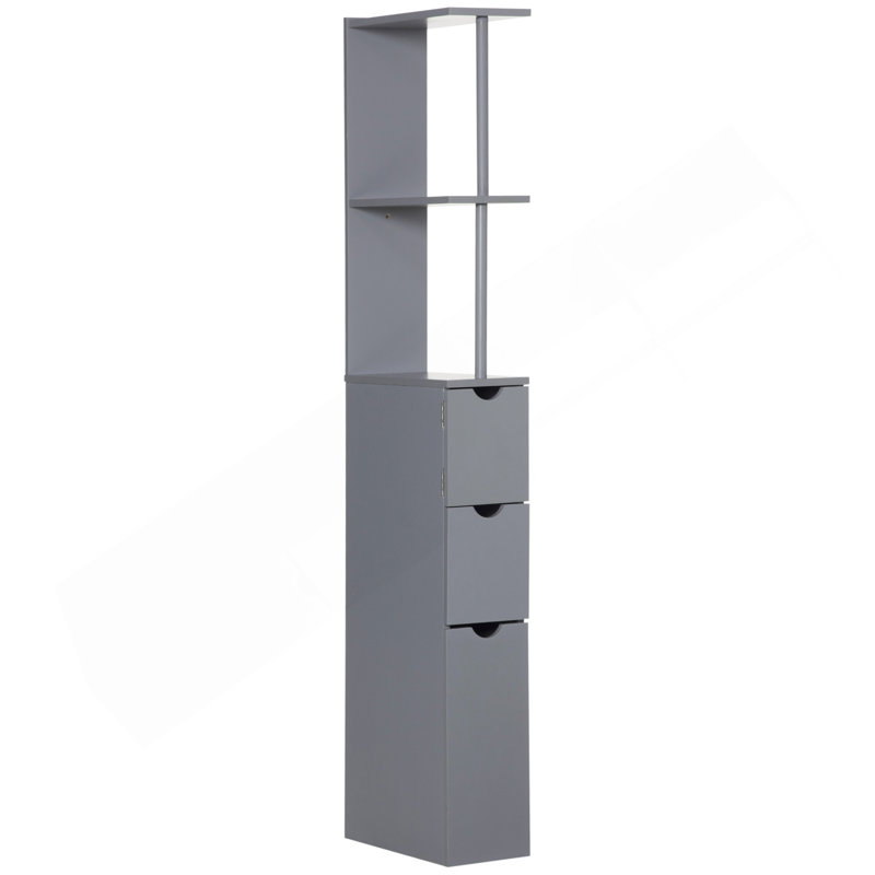 54" Tall Bathroom Storage Cabinet, Freestanding Linen Tower With 2-Tier Shelf And Drawers, Narrow Side Floor Organizer, Grey