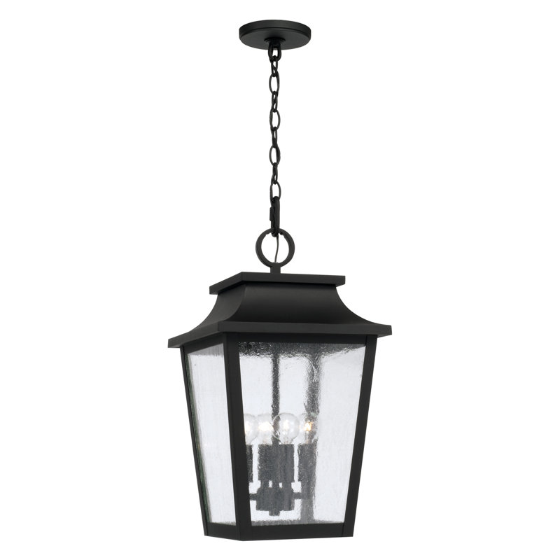 Lanterne suspendue d'extérieur 4 lumières l 12 "x H 21" avec verre ondulé, Noir