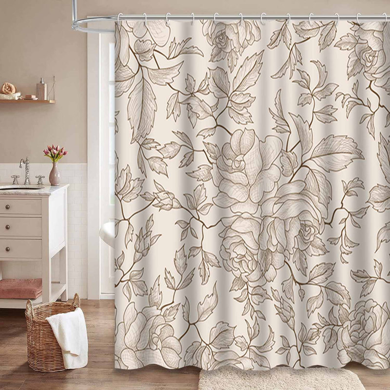 Rideau de douche imperméable à motif floral rétro avec 12 crochets, L 72 po x l 78 po