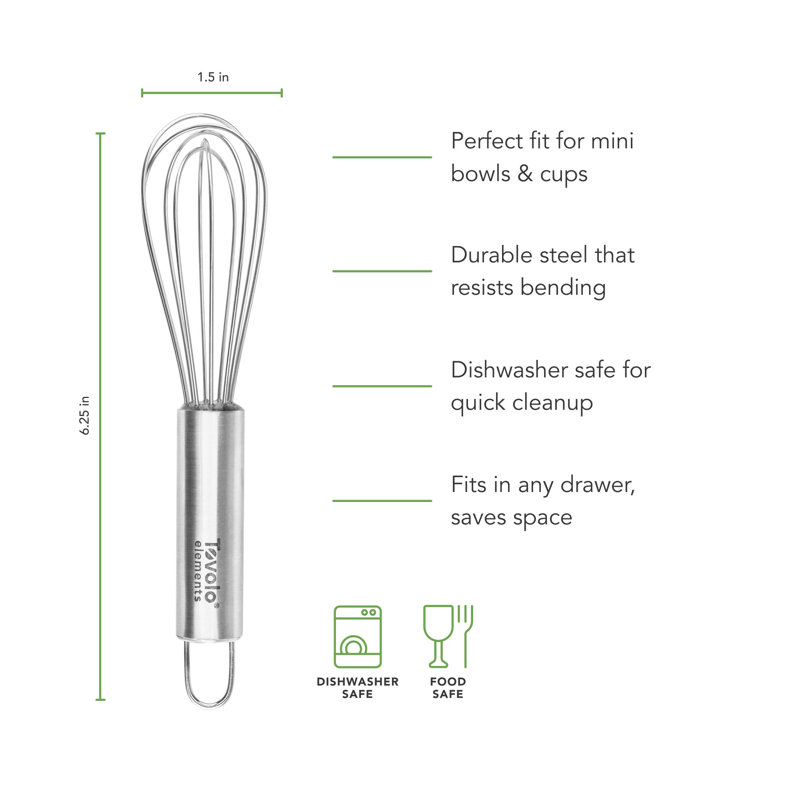 Tovolo Elements Mini Whisk in Stainless Steel for Coffee, Small Bowls, and Baking