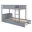 Élégant lit superposé gris avec bureau, rangement et lit gigogne simple