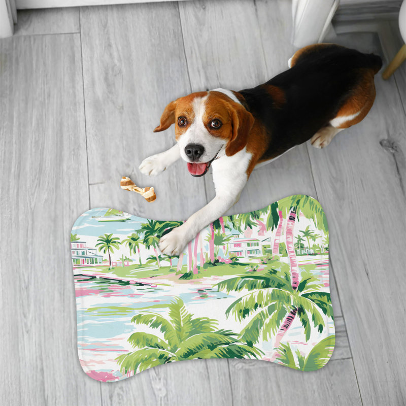 Tapis rose et vert à motif de feuilles - 1 pièce