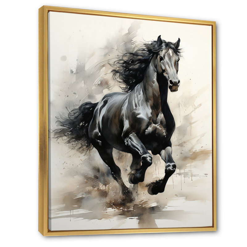 «Black Horse» - Impression, Cadre flottant doré, H 44 po x l 34 po x P 1,5 po